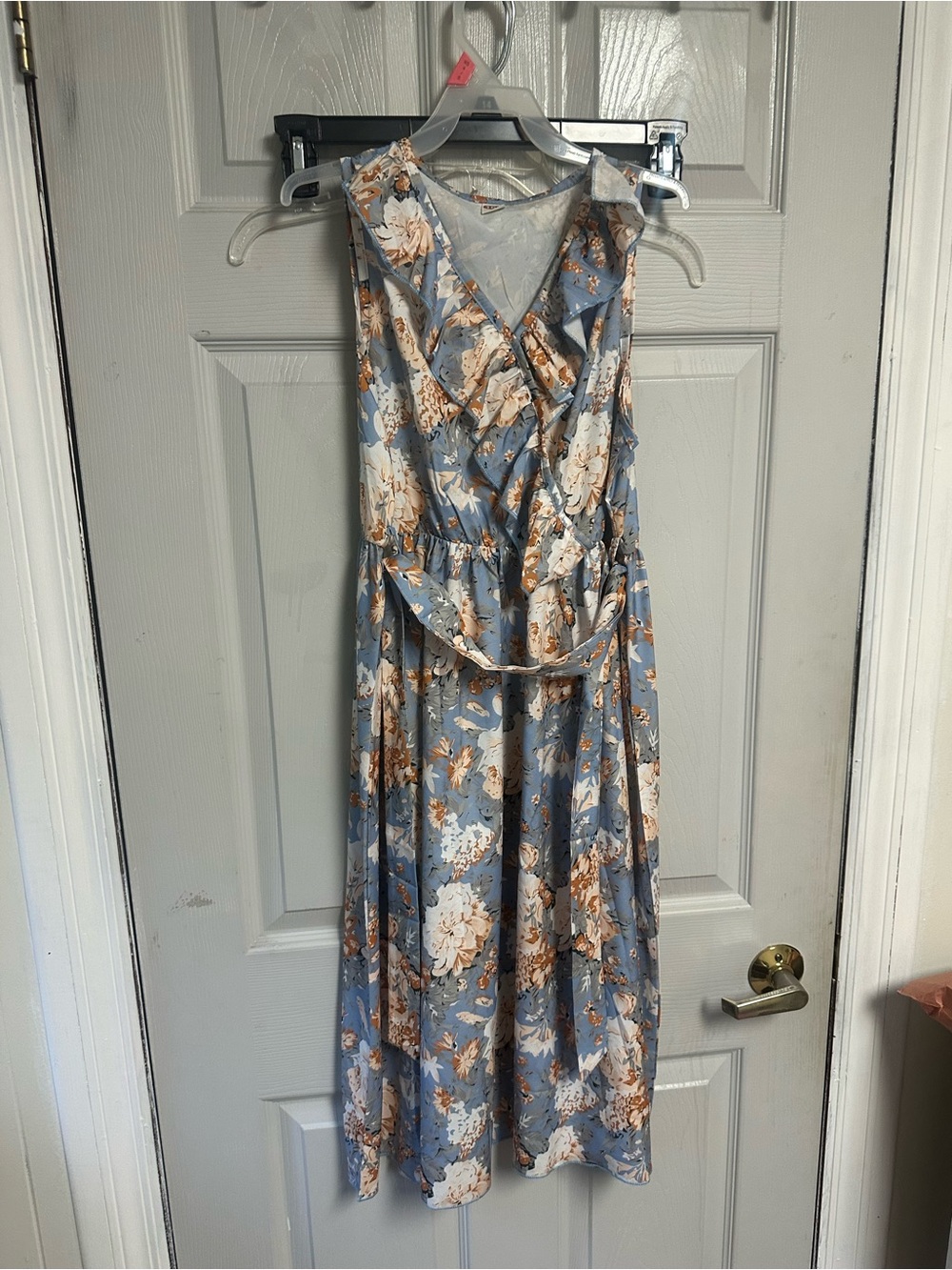 Girls' Blue Floral Ruffle Wrap Dress